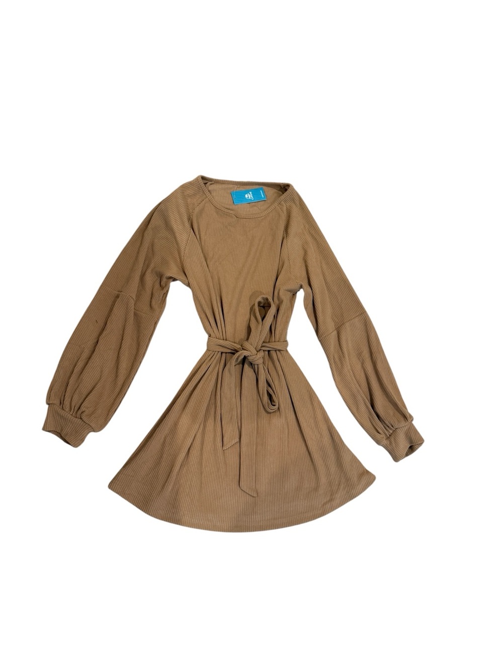 Cupshe Ribbed Tie-Waist Long Sleeve Mini Dress in Tan - Picture 3 of 10